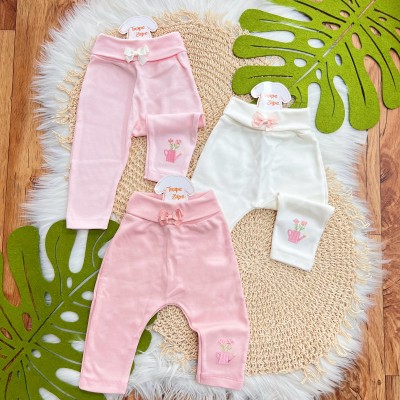 Kit 3 Calças - Regador com Flores - Rosa, Off White e Rose